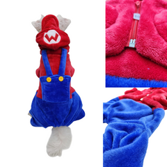 Botarga Mario Bros Pet vista trasera y detalles del cierre y tela