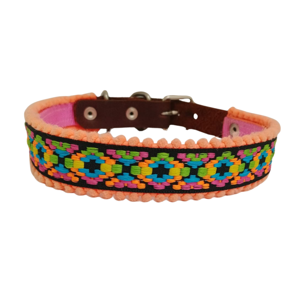 COLLAR PIEL NATURAL HUICHOL 3 CM