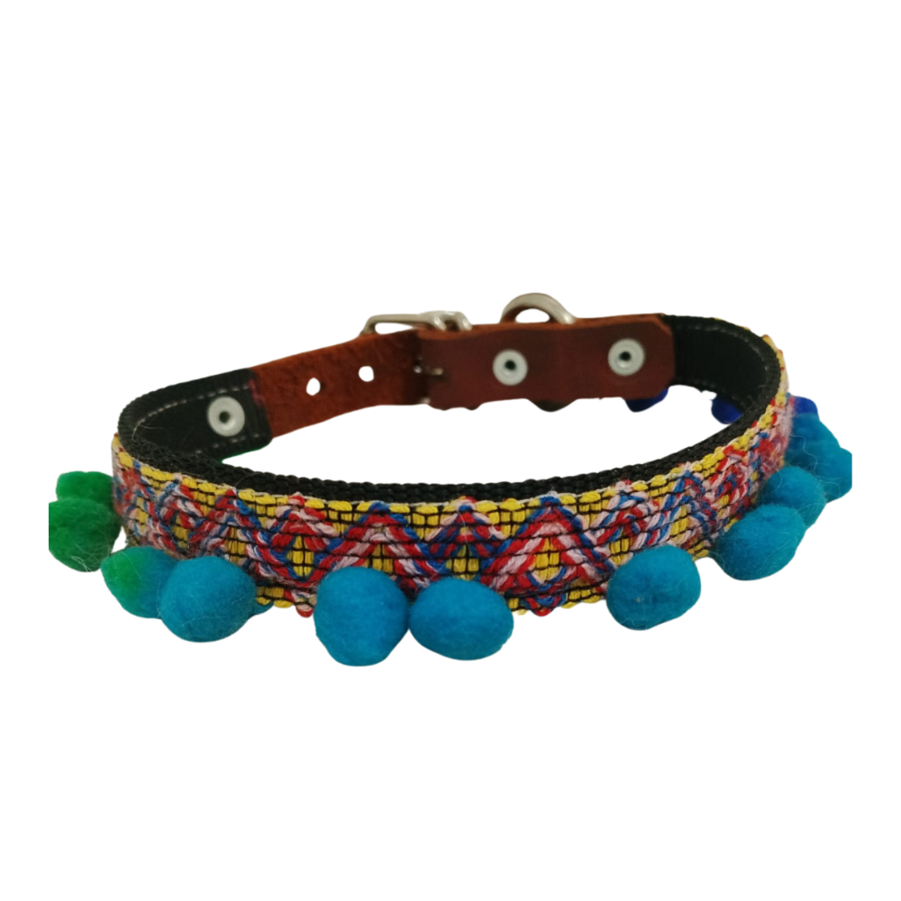 COLLAR PIEL NATURAL HUICHOL 2 CM