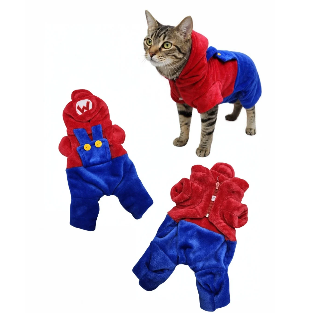 Botarga Mario Bros Pet para gato y vista de la prenda